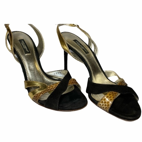 DOLCE & GABBANA Black Suede Gold Leather & snake - Picture 1 of 7